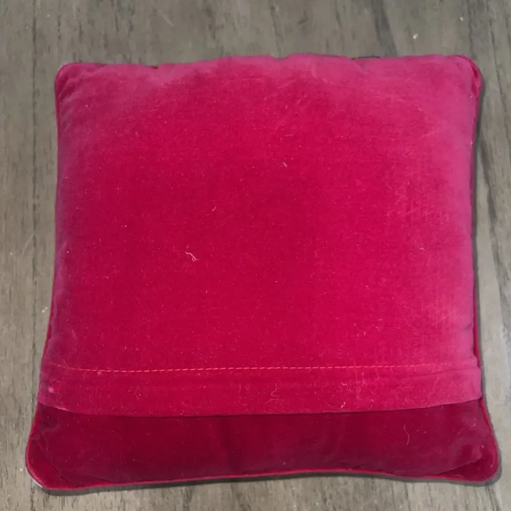 100 % wool Vintage Santa Cross-Stitch Throw Decor Pillow 9x9 Red Velvet Back
